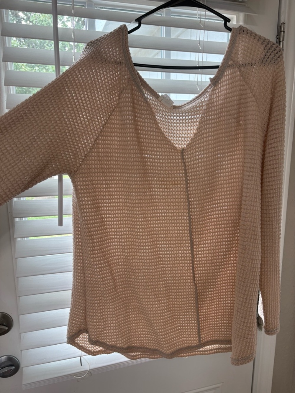 Light beige Open Knit V-Neck Sweater